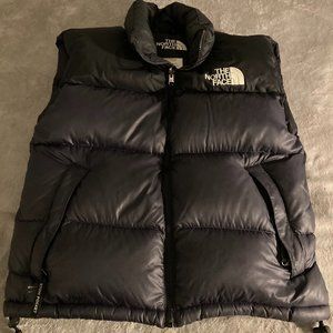 The North Face 700 fill Down Vest, deep blue, black shoulders. Women's Medium